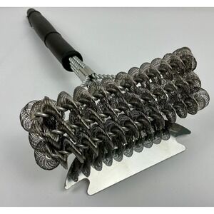 Bristle Free Grill Brush and Scraper Stainless Steel BBQ Cleaner Dragon Logo